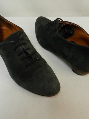 Coclico Suede gray oxford lace up shoes pumps block heel Women Size Sz 39 US 8